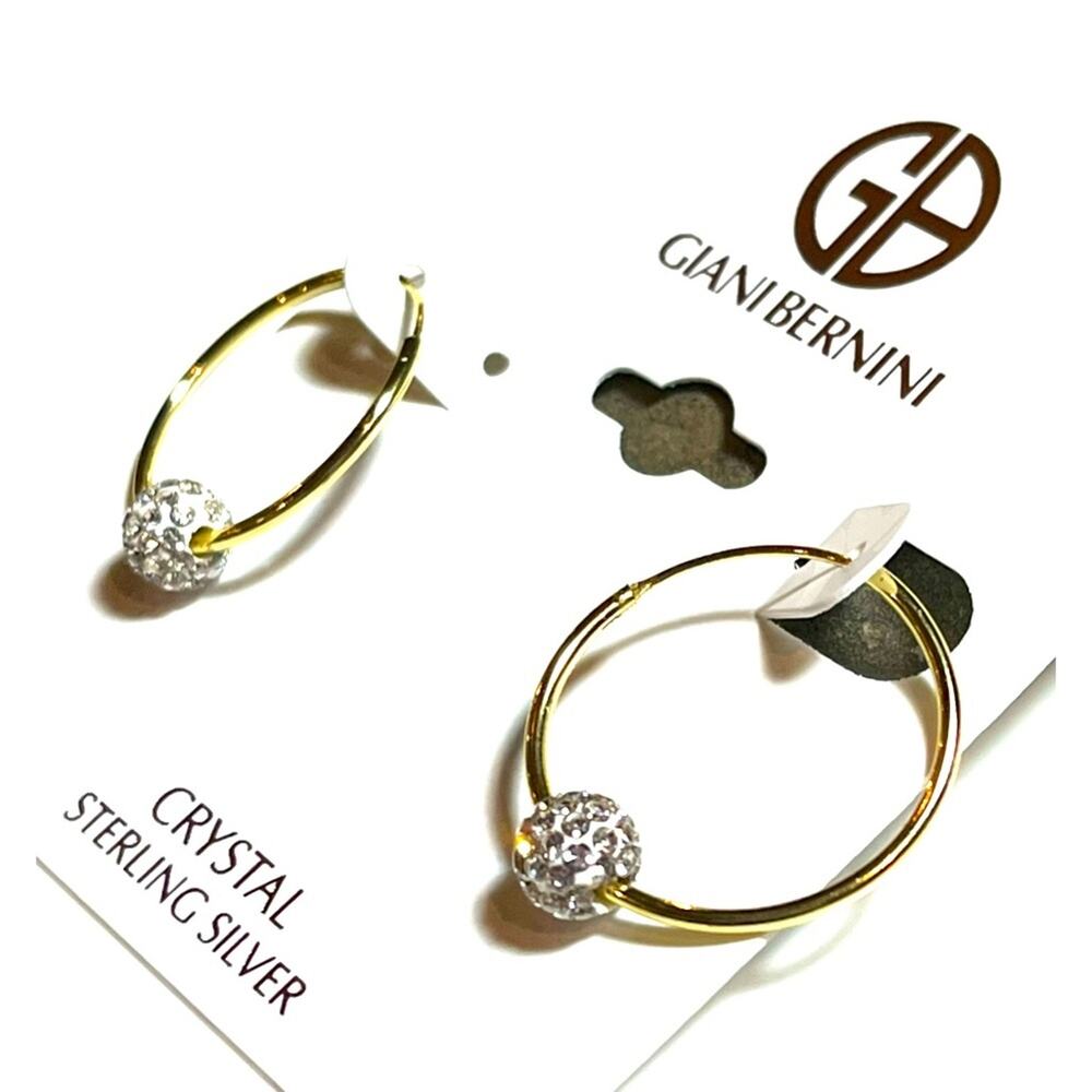 Giani Bernini Hoop Earrings Crystal Ball 18k Gold Over Silver Cz New On Card 1"